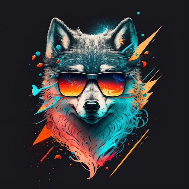 ilustración de un adorable lobo con gafas de sol