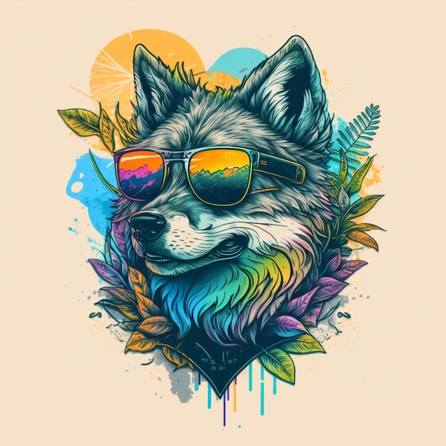 ilustración de un adorable lobo con gafas de sol