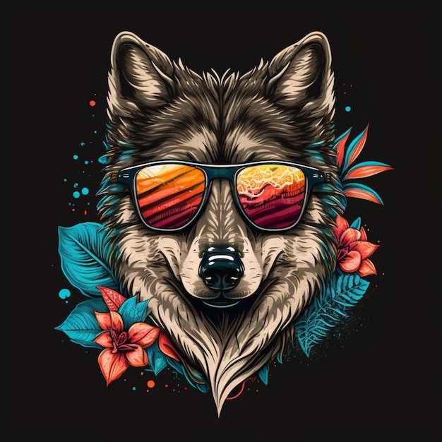 ilustración de un adorable lobo con gafas de sol