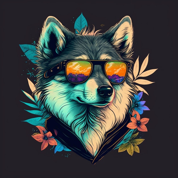 ilustración de un adorable lobo con gafas de sol