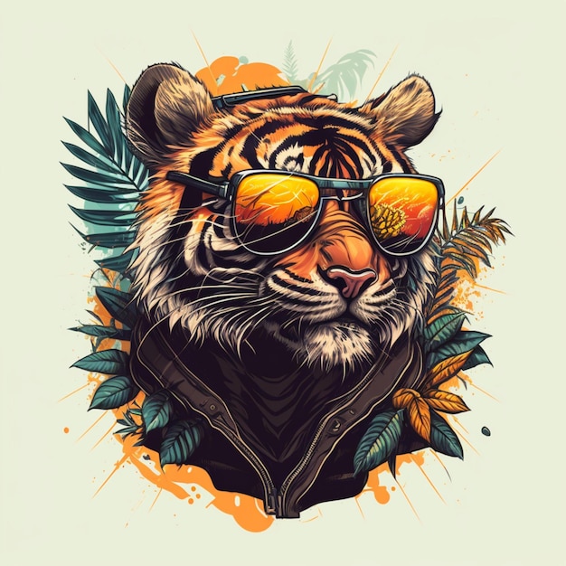 ilustración de un adorable tigre con gafas de sol