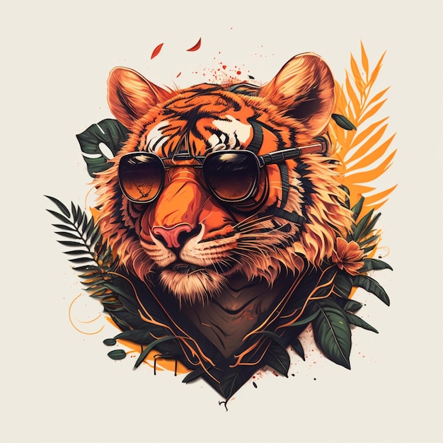 ilustración de un adorable tigre con gafas de sol