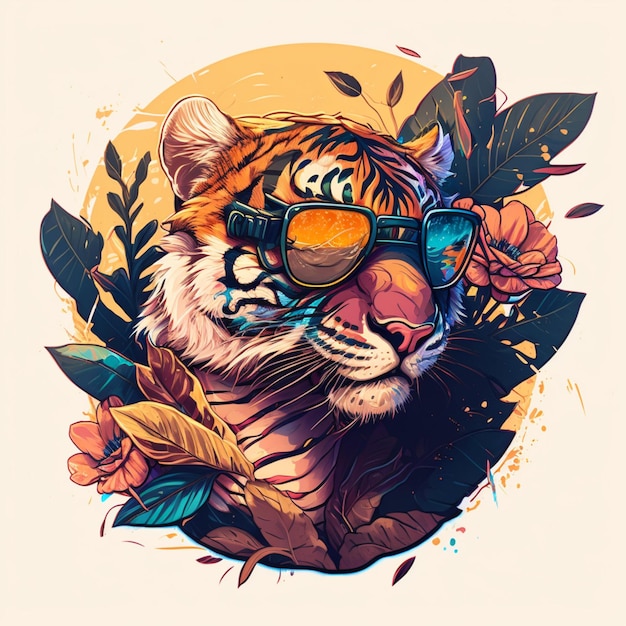 ilustración de un adorable tigre con gafas de sol