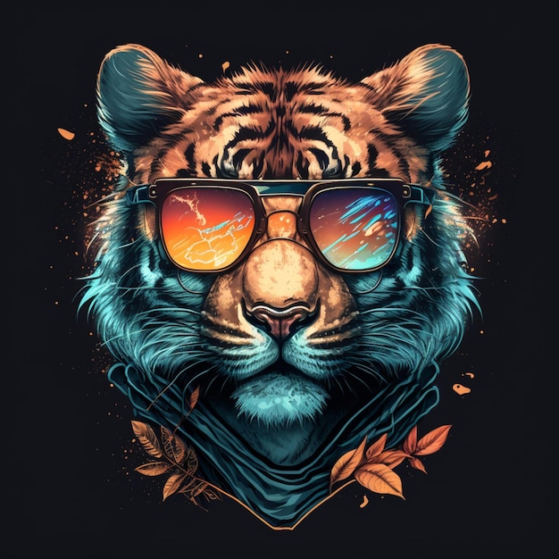 ilustración de un adorable tigre con gafas de sol