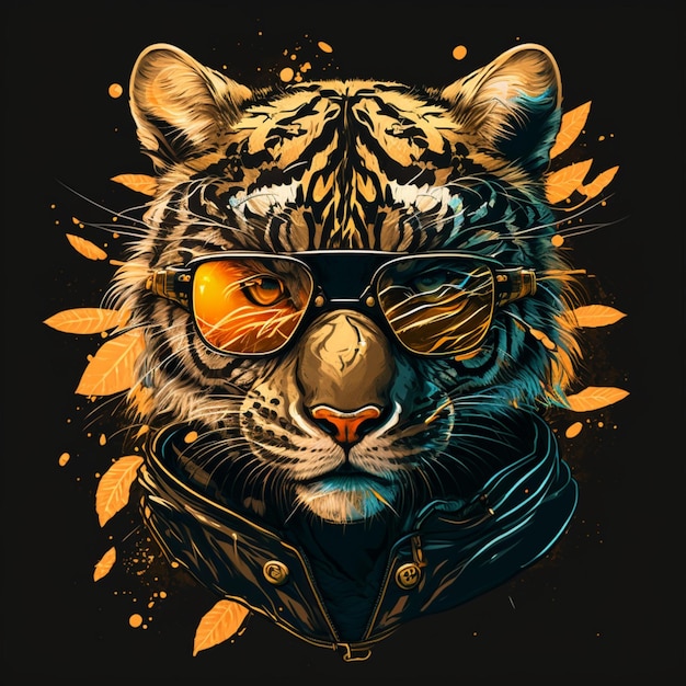 ilustración de un adorable tigre con gafas de sol