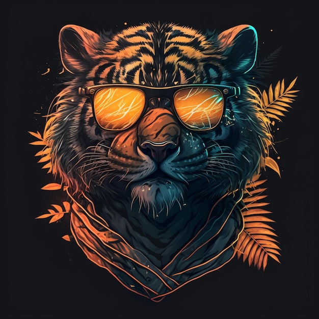 ilustración de un adorable tigre con gafas de sol