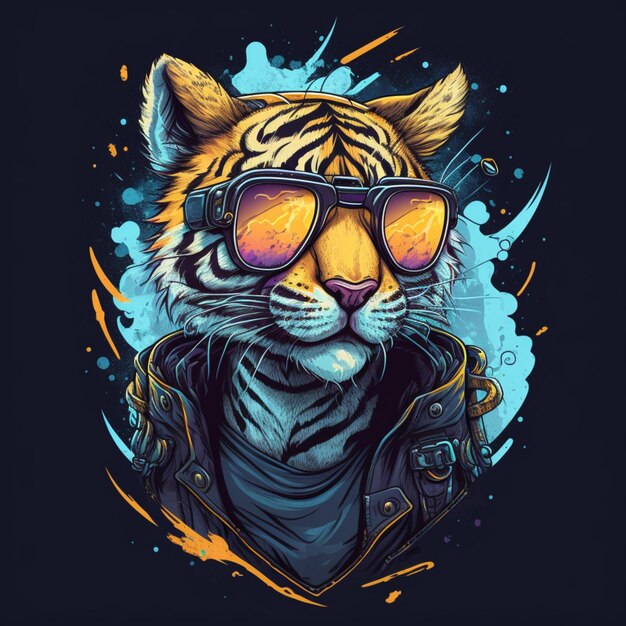 ilustración de un adorable tigre con gafas de sol