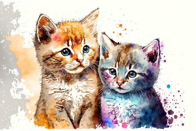 Ilustración de adorables gatitos con efecto acuarela