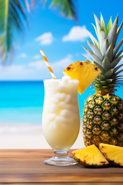 Ilustración AI generación Piña colada un cóctel caribeño frío en un vaso