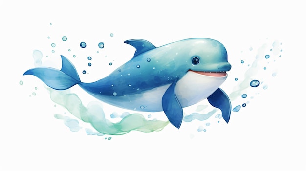 Ilustración de ai generativo de ballena acuarela de dibujos animados lindo