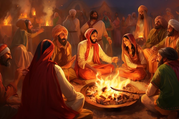 Ilustración aislada de la danza lohri de alta calidad