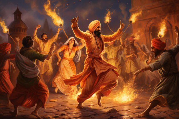 Ilustración aislada de la danza lohri de alta calidad