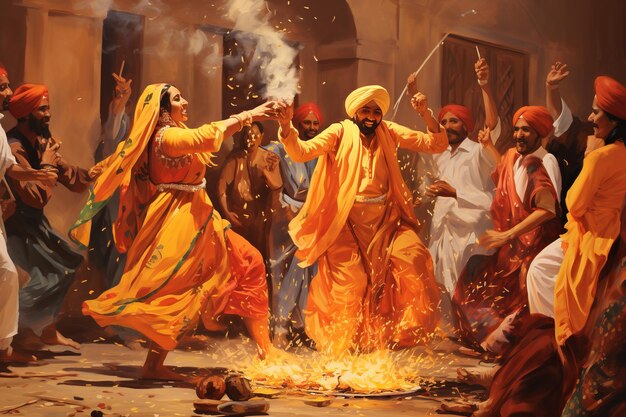 Ilustración aislada de la danza lohri de alta calidad