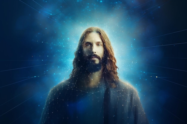 Ilustración aislada de Jesucristo Ilustración con conexión neuronal azul