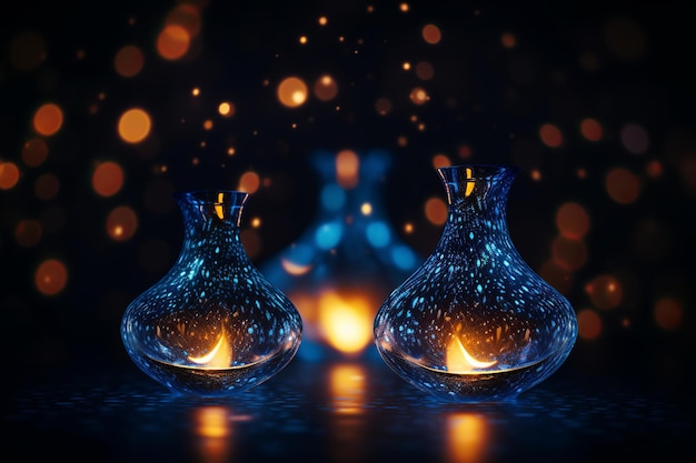 Ilustración aislada de lámparas de aceite 3D iluminadas Diya para la celebración de Diwali
