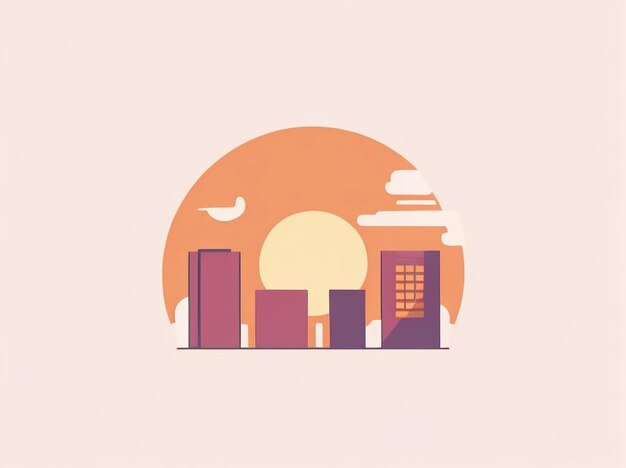 Foto ilustración aislada minimalista plana vectorial de la ciudad de sunrise