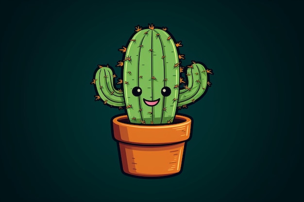 Ilustración al estilo de dibujos animados de un cactus sonriente