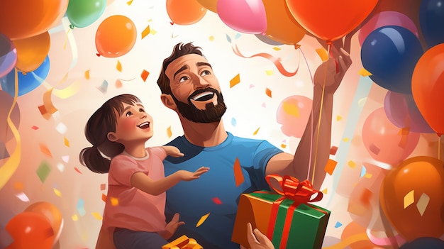 Ilustración alegre del día del padre celebrando con los niños en una pantalla vibrante IA generativa