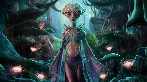 Ilustración de un alienígena en el bosque