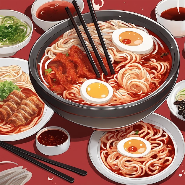 Ilustración de un alimento ramen coreano