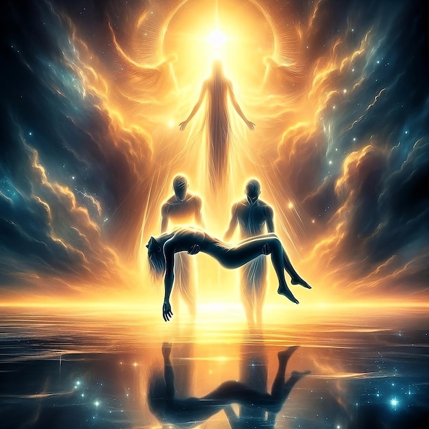 Ilustración de almas en consagración y ascenso para la iluminación divina