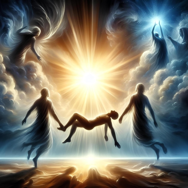 Ilustración de almas en consagración y ascenso para la iluminación divina