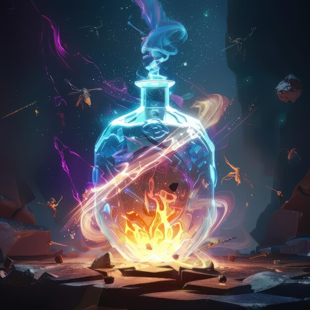 Ilustración de alquimia para juegos y libros El recipiente
