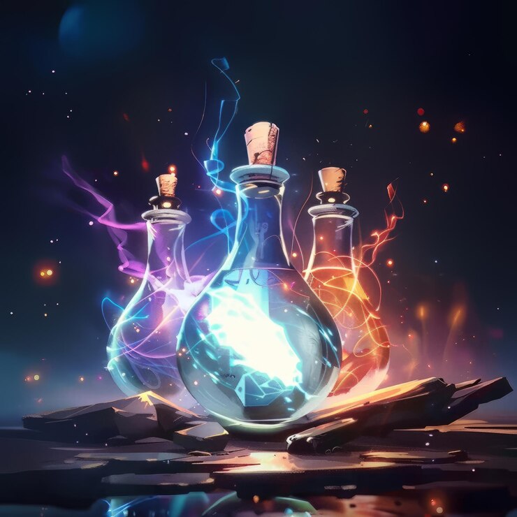 Foto ilustración de alquimia para juegos y libros el recipiente