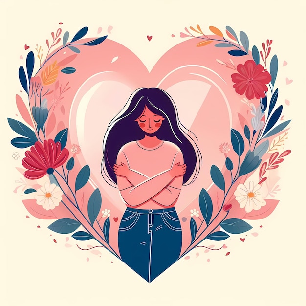 Ilustración de alta autoestima con una mujer y un corazón