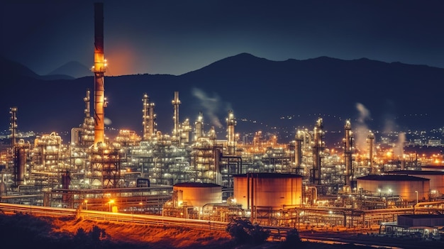 Ilustración de alta calidad de la fábrica de petróleo y gas creada con tecnología de IA generativa