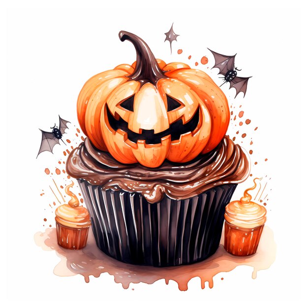 Ilustración de alta calidad de la tarta de Halloween en acuarela