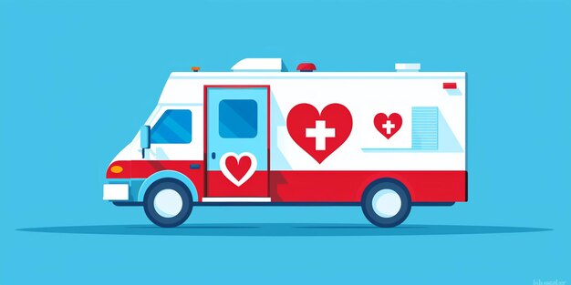 Ilustración de una ambulancia roja y blanca con un corazón en el lado generativo ai