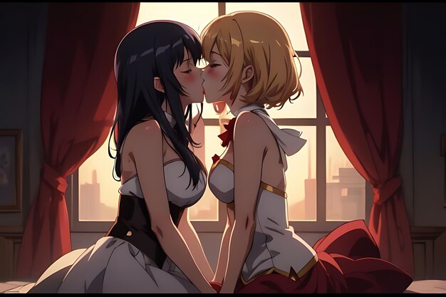 Foto ilustración de amor beso anime para el otro escena romántica y futurista