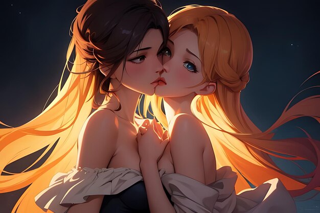 Foto ilustración de amor beso anime para el otro escena romántica y futurista