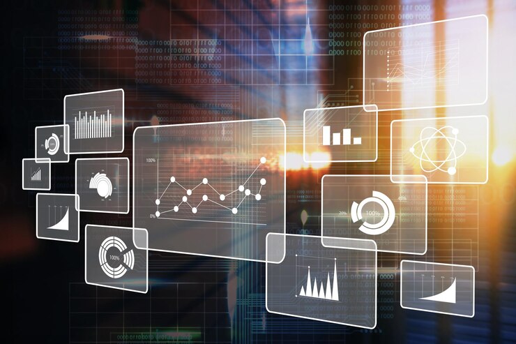 Foto ilustración de análisis de big data sobre fondo industrial