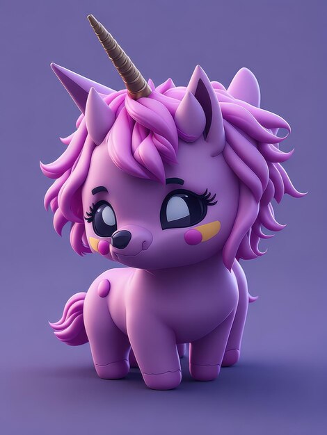 Foto ilustración de un animal de peluche de unicornio rosa mágico con un cuerno dorado creado con tecnología de ia generativa