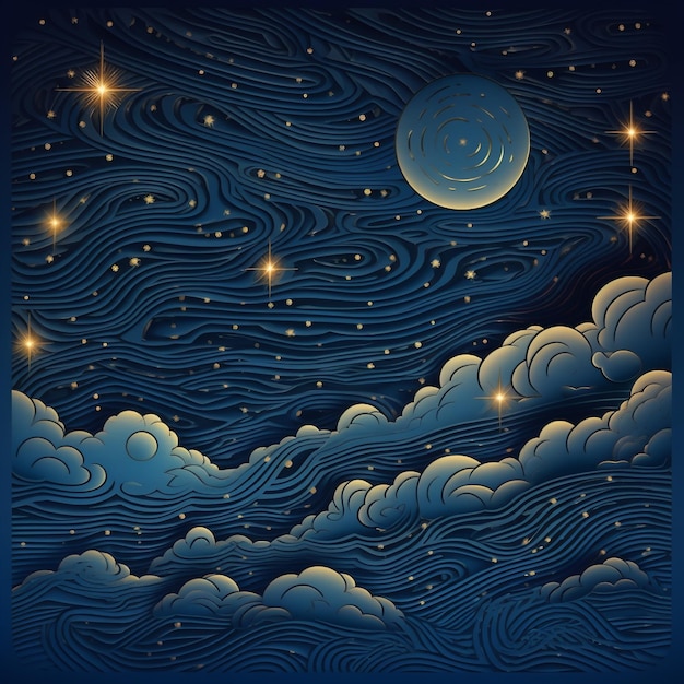 Una ilustración de anime de cielo estrellado celestial.