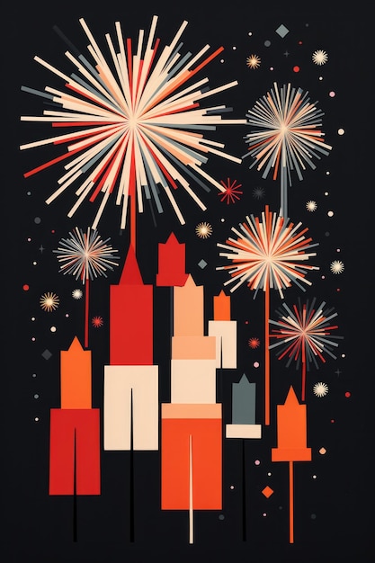 Ilustración de Año Nuevo con fuegos artificiales