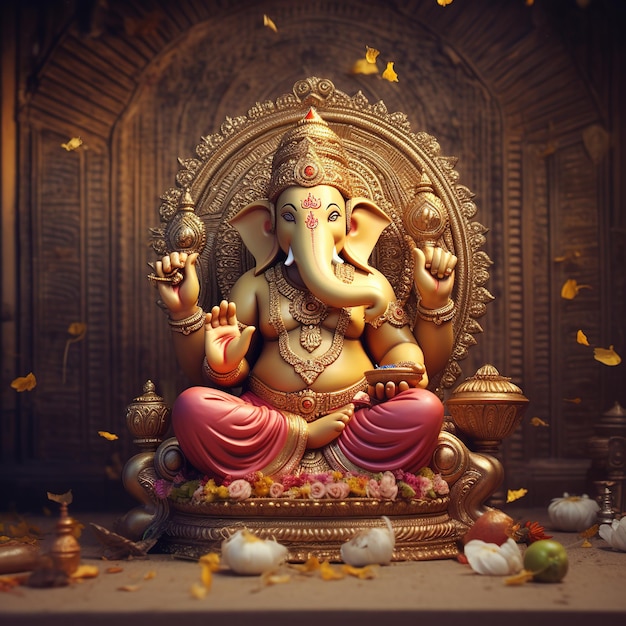 Ilustración de los antecedentes de Ganesha para el festival Happy Ganesh Chaturthi de India Generative Ai