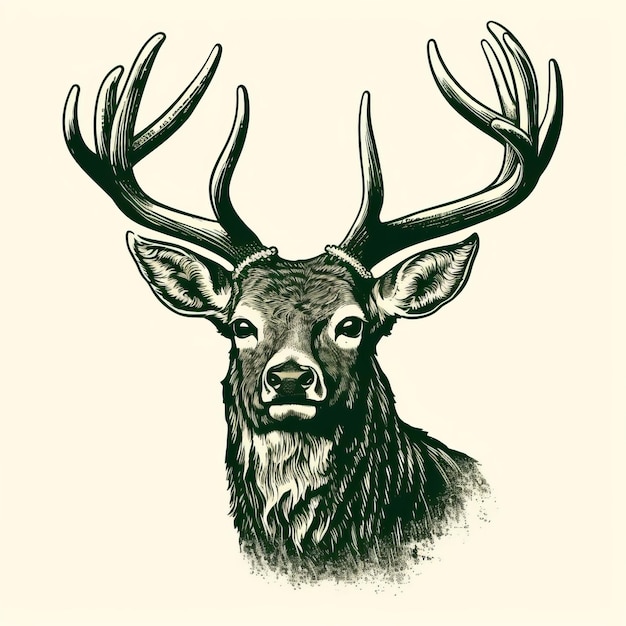 Ilustración antigua de la cabeza de un ciervo Impresión realista