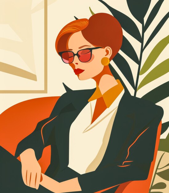 Ilustración antigua de una mujer elegante en moda chic