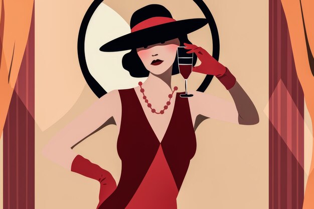 Foto ilustración antigua de una mujer elegante en moda chic