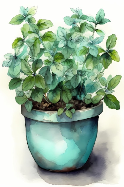 Ilustración de Apple Mint para impresión de arte botánico IA generativa