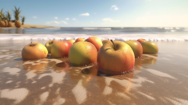 Ilustración Apple en una playa paradisíaca IA generativa