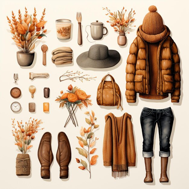 Ilustración arafed de un traje y accesorios de otoño para mujer ai generativo