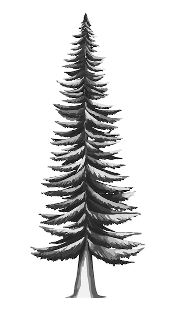 Ilustración de árbol de abeto en blanco y negro con fondo transparente