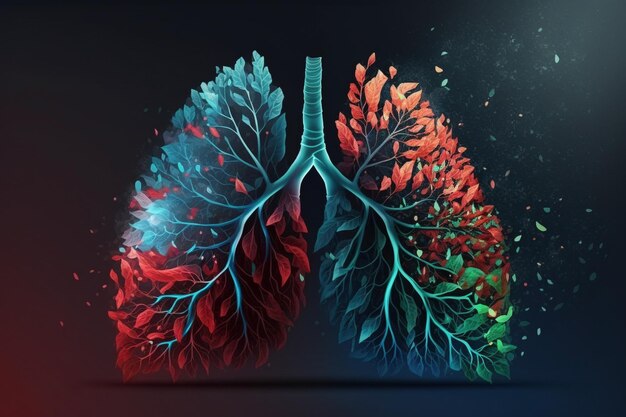 Foto ilustración de un árbol al revés lleno de vitalidad en forma de pulmones renderización 3d ia generativa