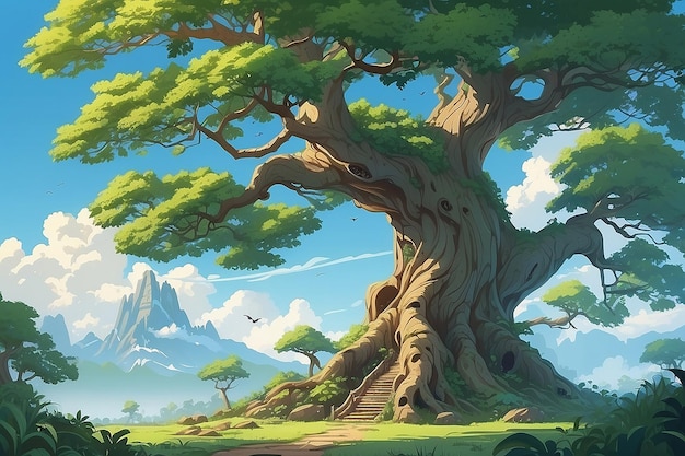 Ilustración de un árbol de anime