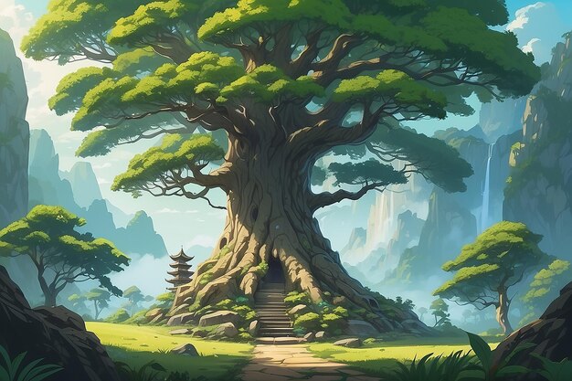 Ilustración de un árbol de anime