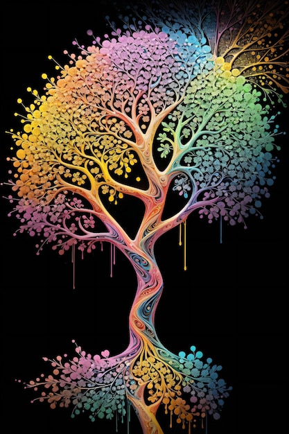 Foto ilustración de un árbol de color sobre un fondo negro